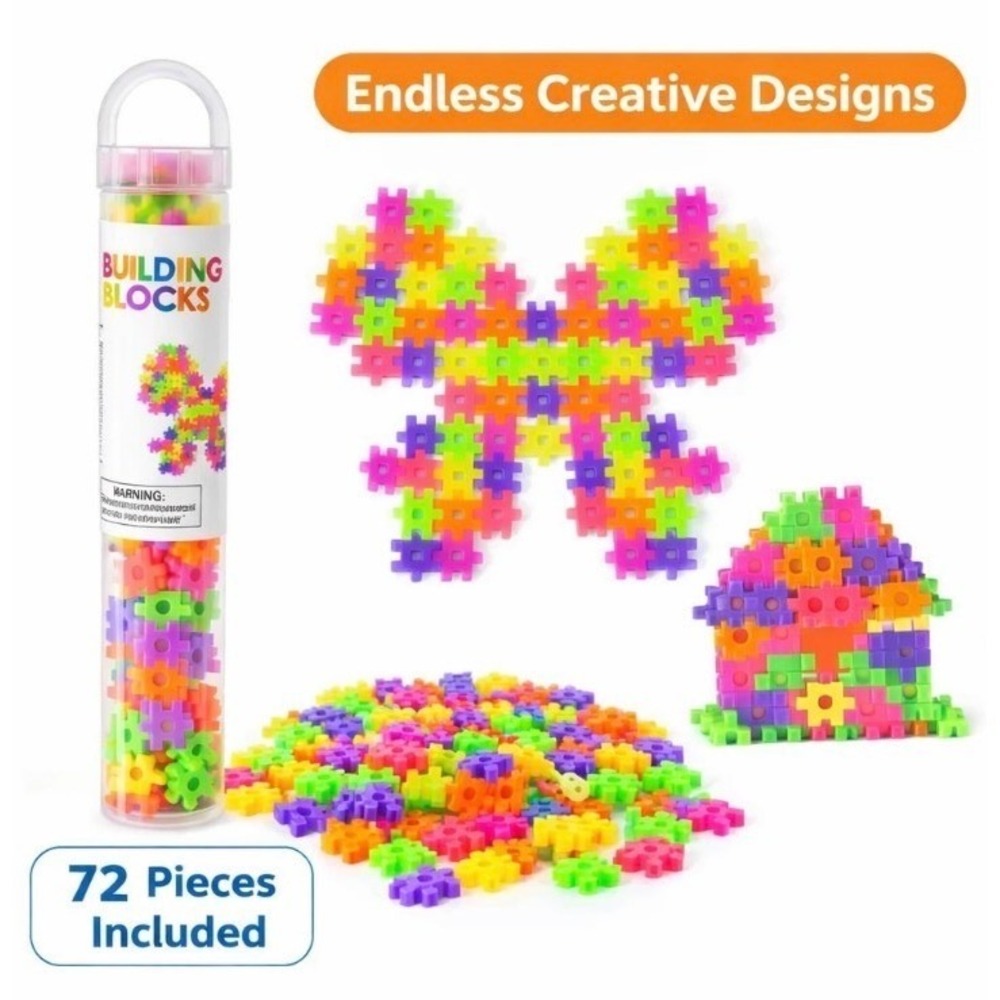 5 Pack Building Blocks Toy Tubes 72pc Each Neon Interlocking Kids STEM Set - Picture 3 of 6